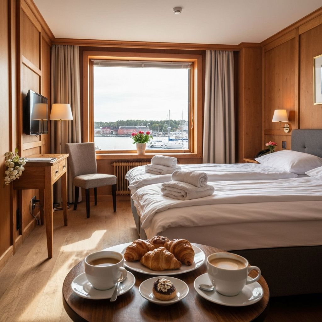 Mysigt hotellrum på Centralhotellet med utsikt över Söderhamn